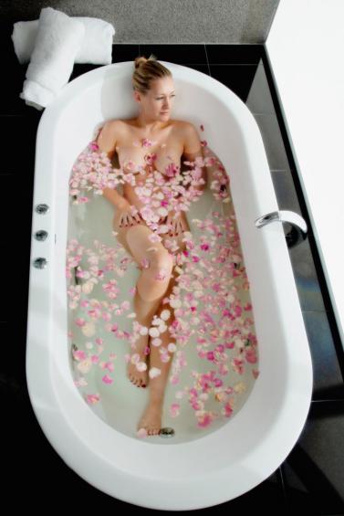 Vee in a bath of rose petals 